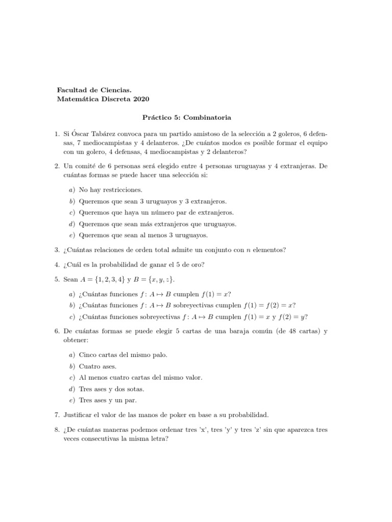 Ejercicios de Combinatoria y Probabilidad | PDF | Conjunto (Matemáticas ...