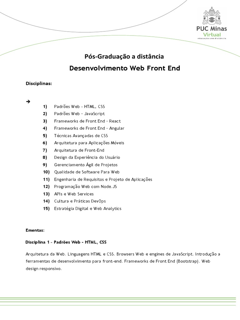 Pós-Graduação em Desenvolvimento Web Front-End | PDF | Script Java ...