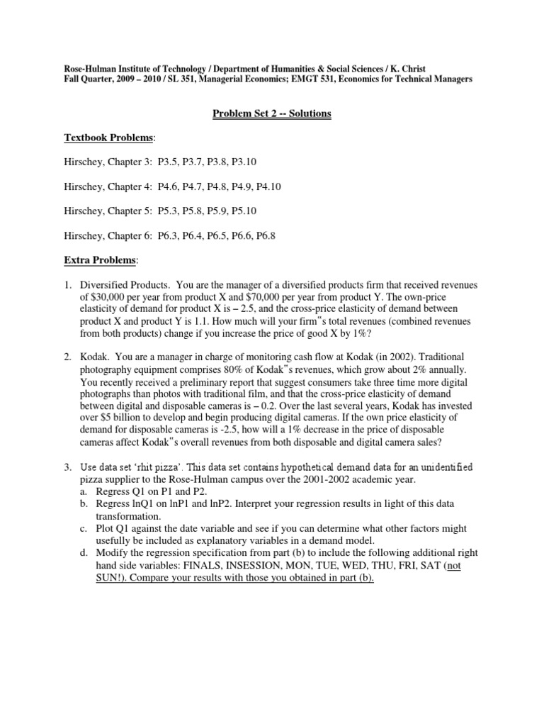 Managerial Economics Problem Set 2 Solutions | PDF | Supply (Economics ...