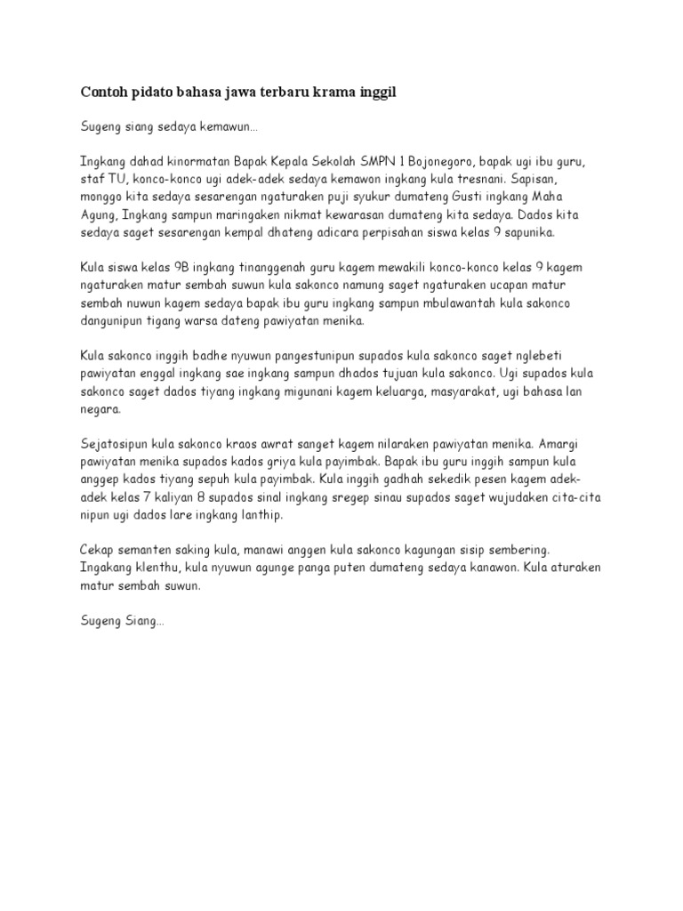 Contoh Pidato Bahasa Jawa Krama Inggil | PDF