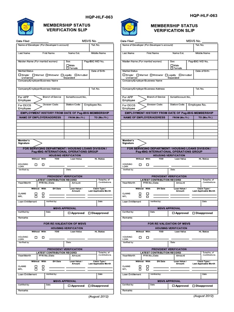 Membership Status Verification Slip | PDF