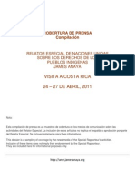 Dossier Cobertura de Prensa - Visita A Costa Rica, Relator Especial ONU, James Anaya. Abril 2011