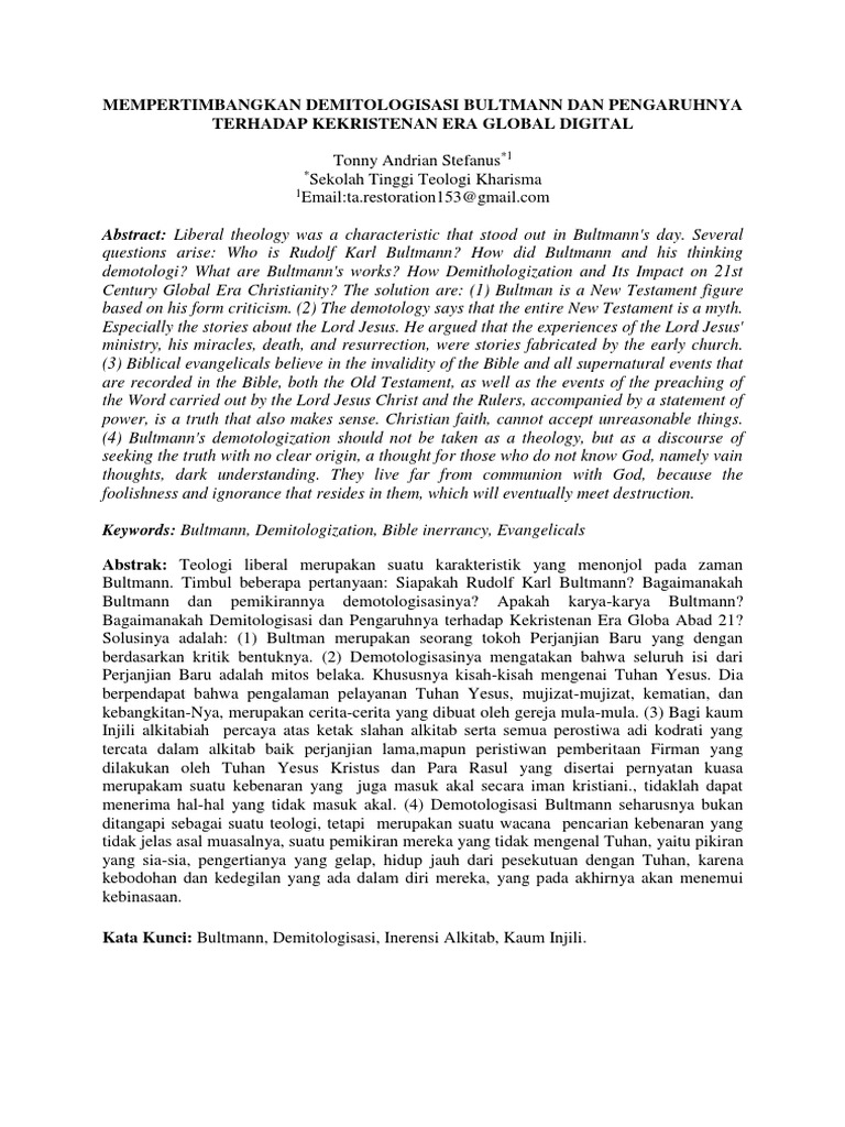Bultmann's Demythologization Impact on Christianity | PDF | Religious ...