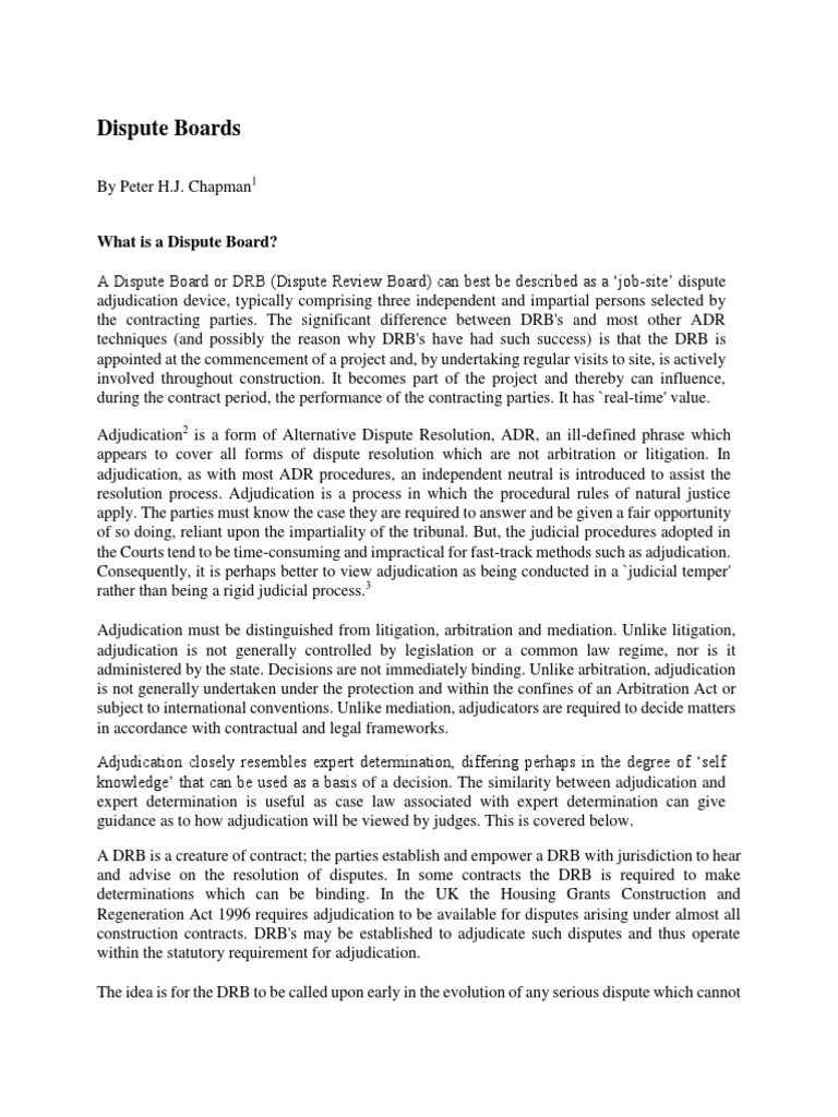 Dispute Boards What Is A Dispute Board? PDF Alternative Dispute Resolution Adjudication