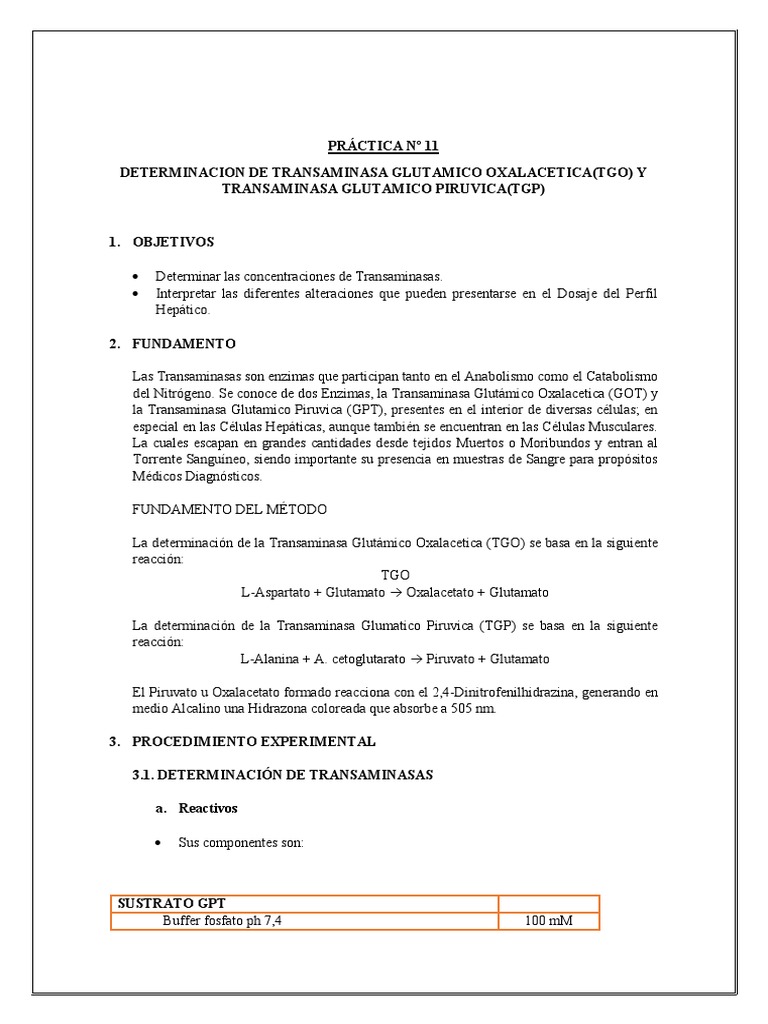 Determinación de transaminasas TGO y TGP | PDF | Transaminasa | Trombo
