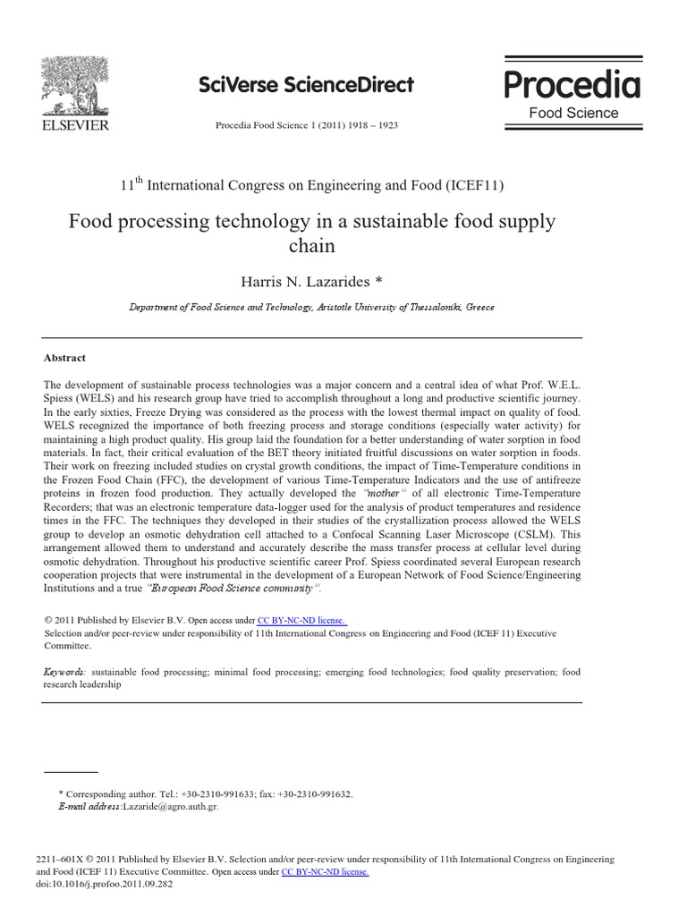 Food Processing Technology in A Sustainable Food Supply Chain | PDF ...