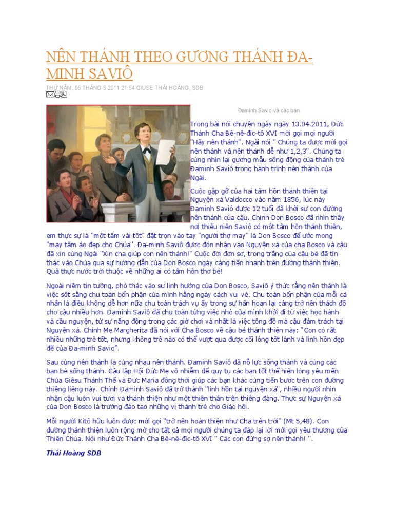Nen Thanh Theo Gương Thanh đaminh Savio