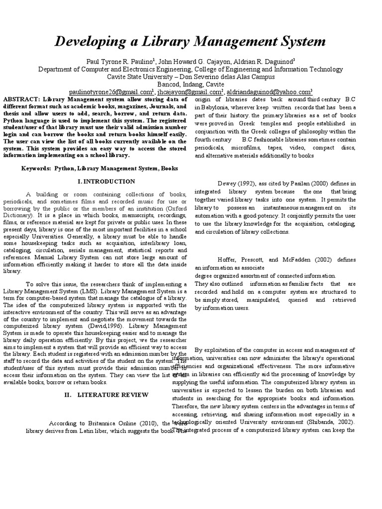 Developing A Library Management System | PDF | Libraries | Python ...