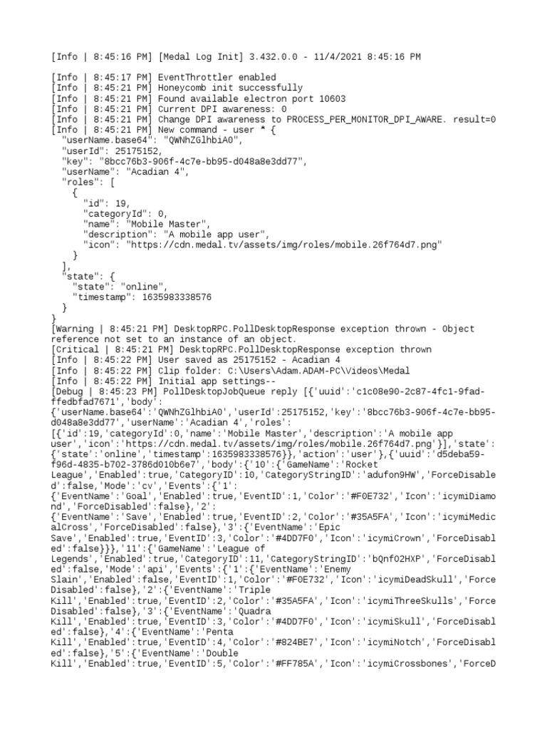 Medal App User Log and Events Data | PDF | Software | Computing