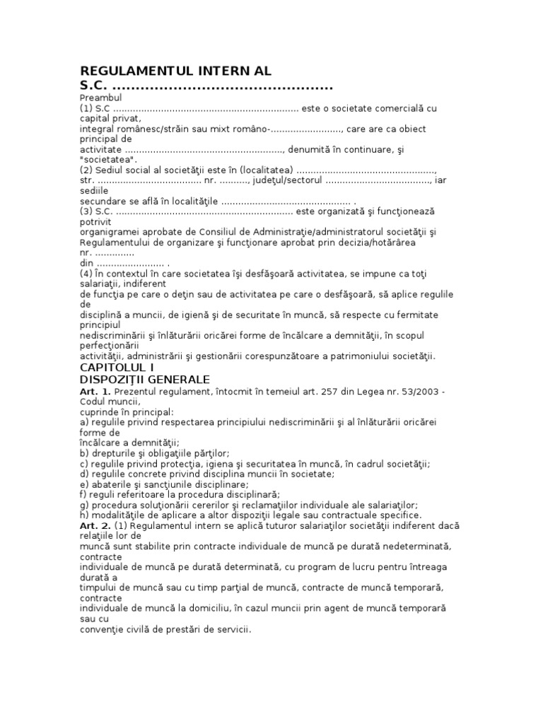 Model Regulament Intern 2023 Cursuri Online