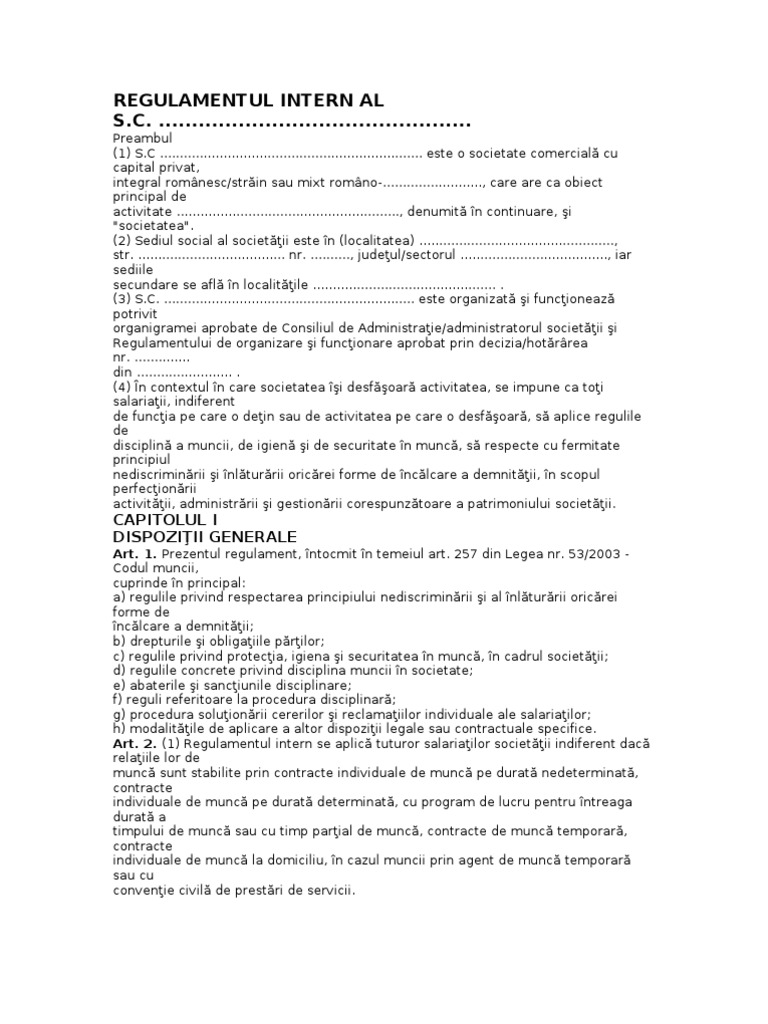 REGULAMENT Ordin Intern Model | PDF