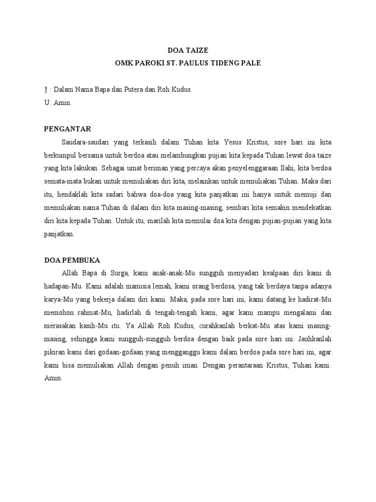 Doa Taize untuk Umat Katolik | PDF | Agama & Spiritualitas