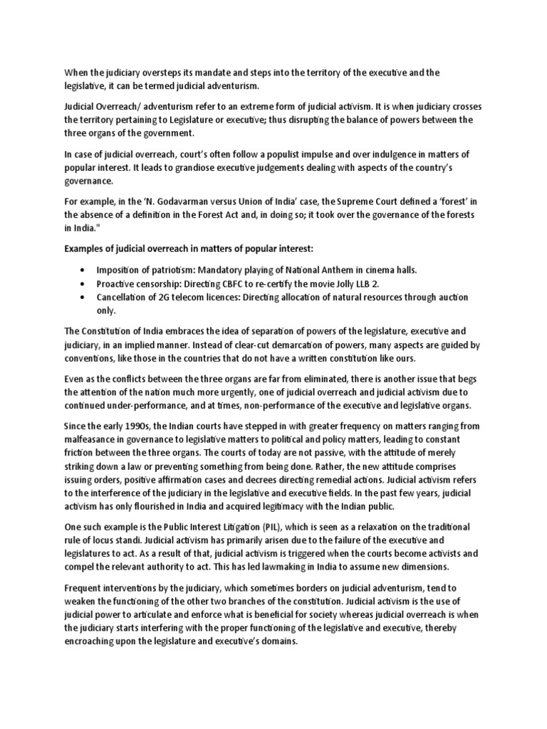 Understanding Judicial Overreach in India | PDF | Judiciaries ...
