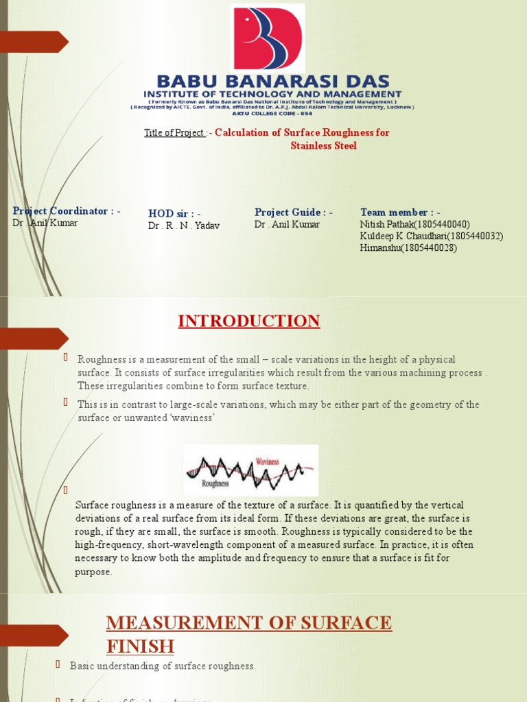 Analysis of Surface Roughness Parameters for Stainless Steel Materials