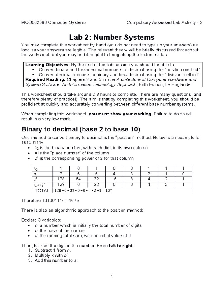 Number Systems Lab Activity | PDF | Computer Engineering | Mathematical ...