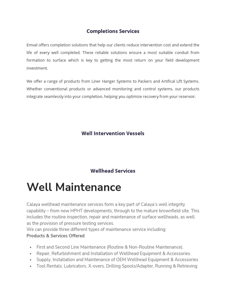 Comprehensive Well Completion Services | PDF | Mechanical Engineering ...