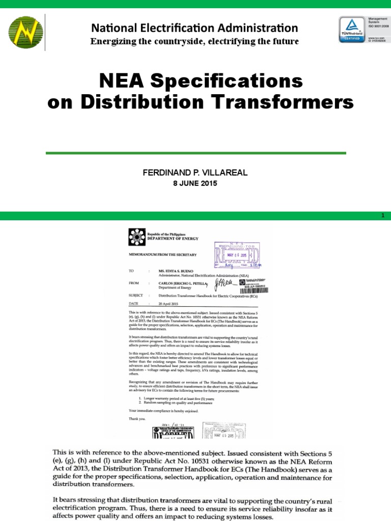 NEA Distribution Transformer Specs | PDF | Transformer | Insulator ...