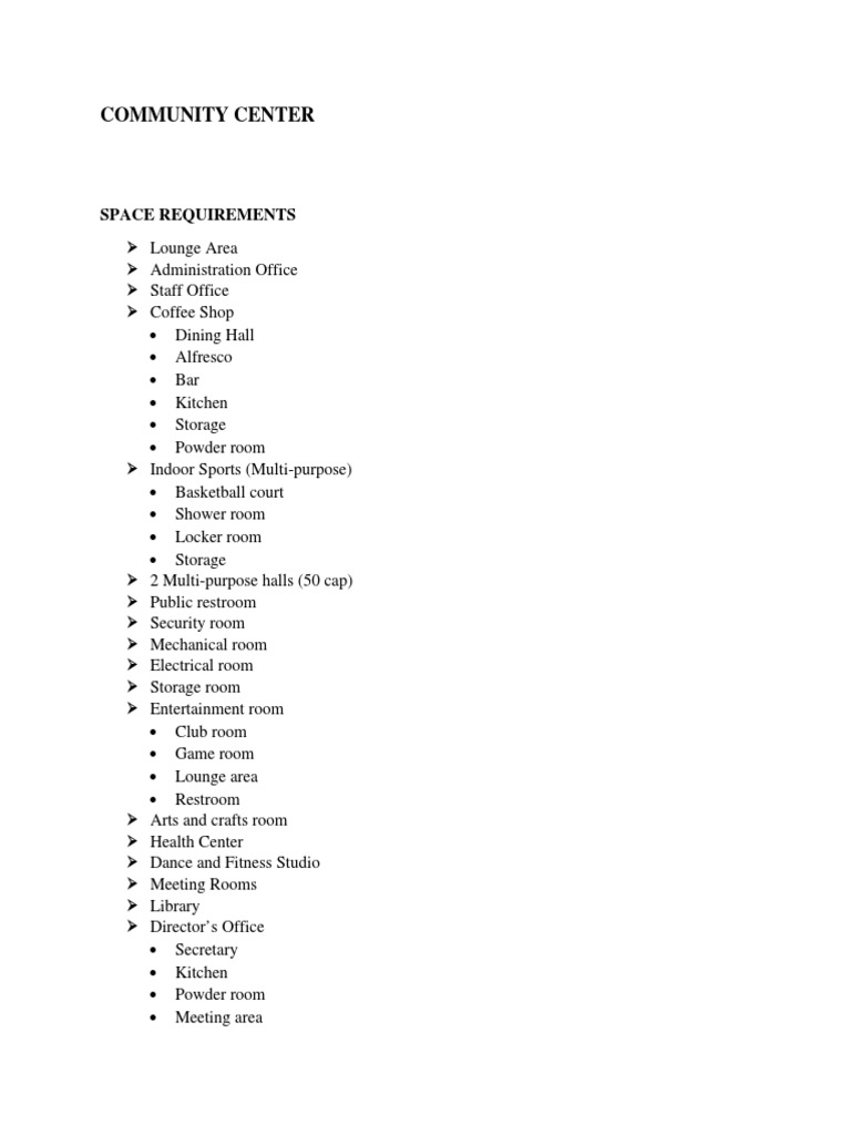 Community Center Space Requirements Guide | PDF | Cooking, Food & Wine ...