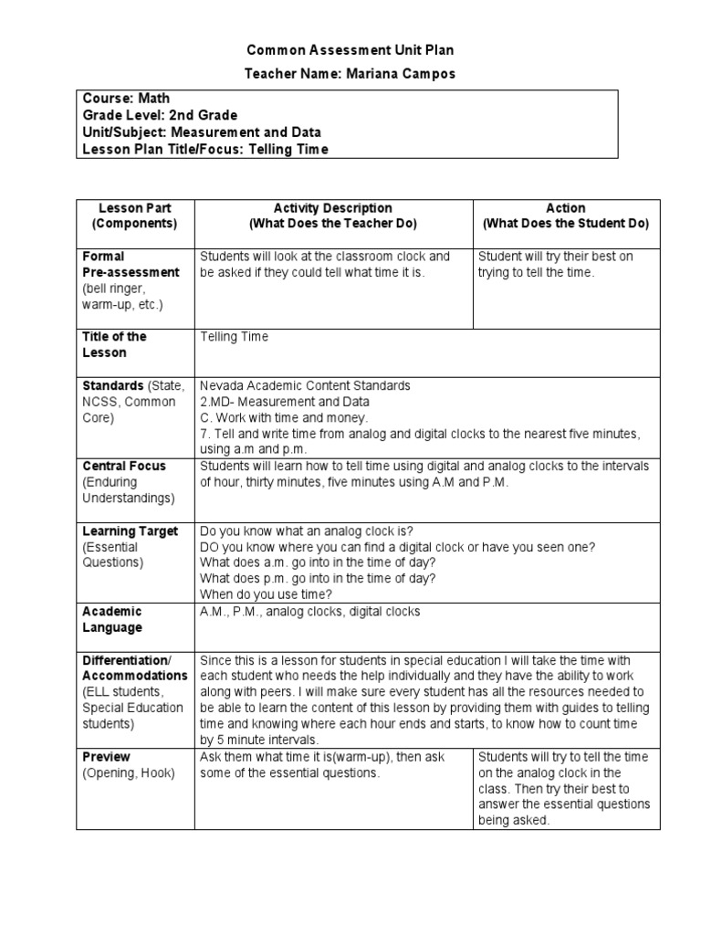 Lesson PlanTelling Time PDF Applied Psychology Teaching