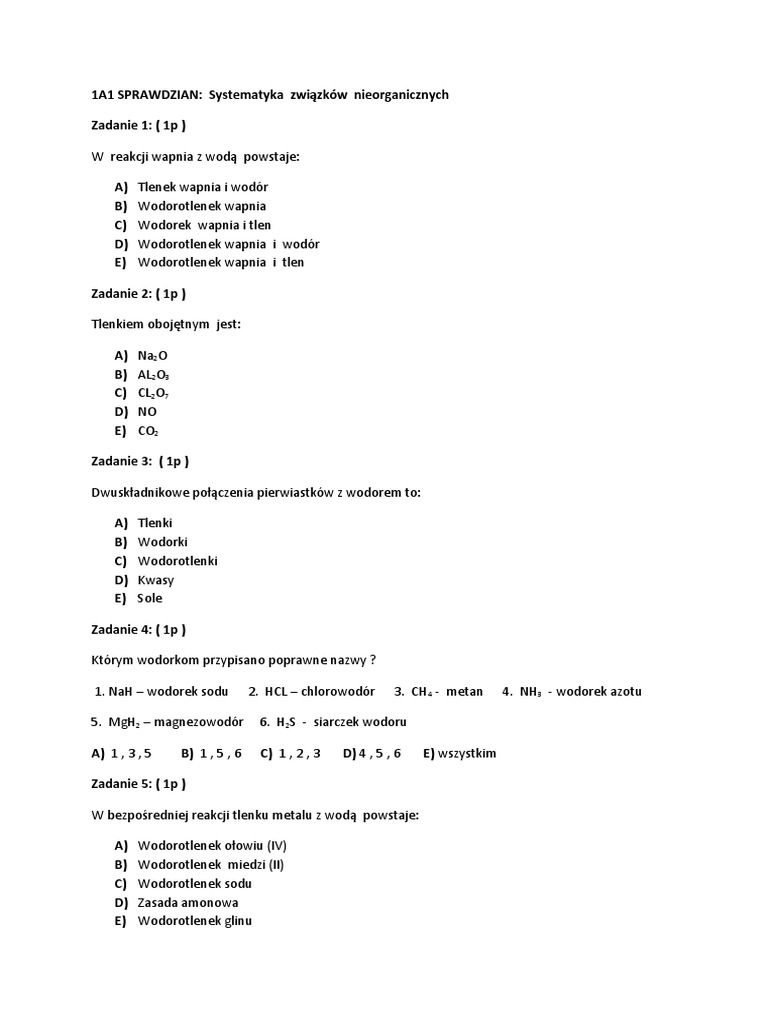 Tlenki I Wodorotlenki Sprawdzian Nowa Era Pdf