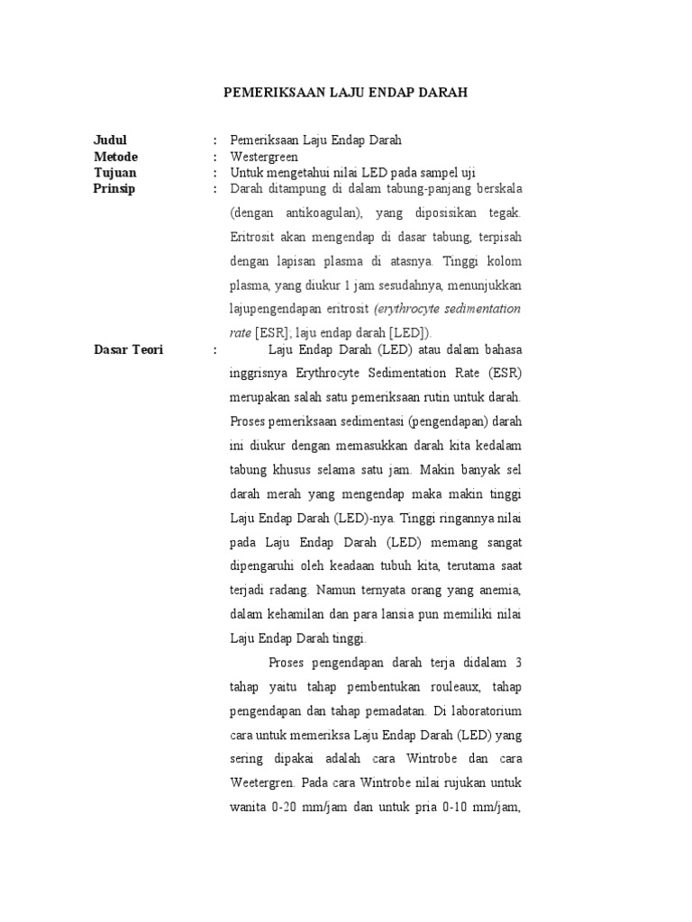 Pemeriksaan LED (Laju Endap Darah) | PDF | Sains & Matematika