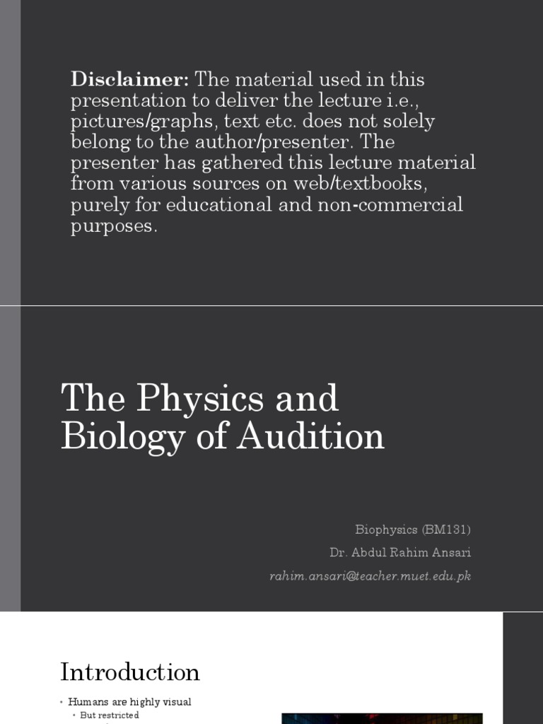 The Physics and Biology of Audition | PDF | Auditory System | Ear