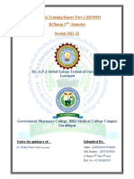 Hospital Training Report Part-I (BP509P) B.Pharm 5 Semester Session 2021-22