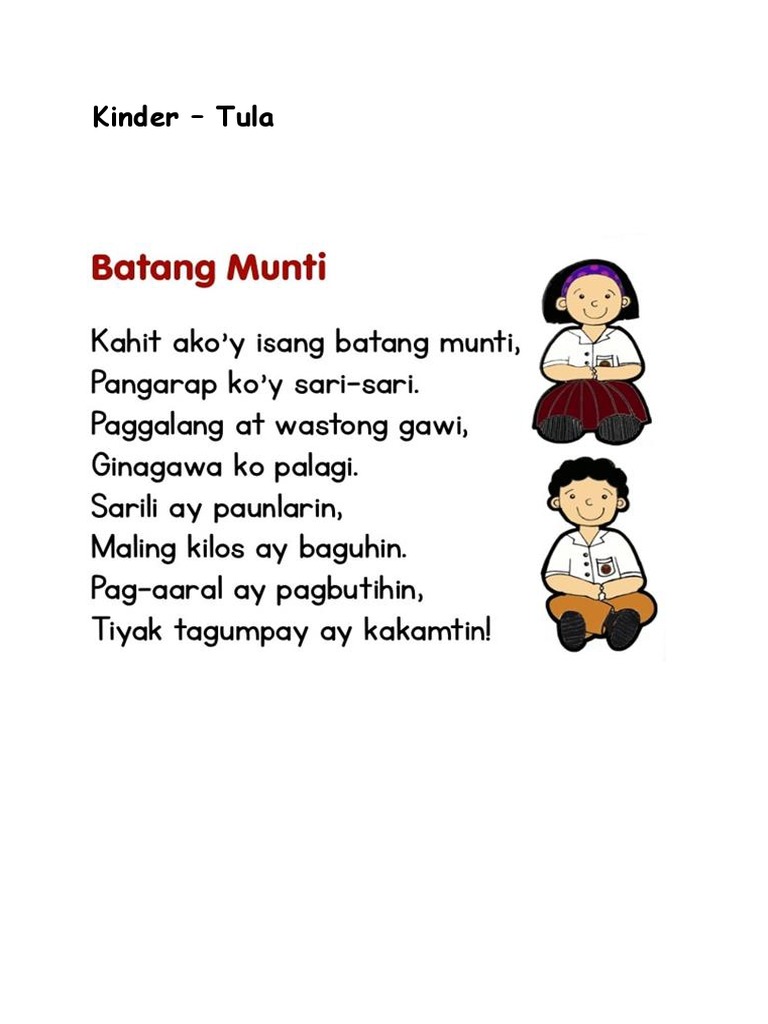 Kinder and Nursery-Tula - Batang Munti | PDF
