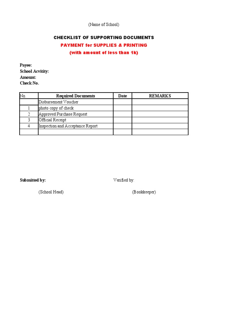 Supporting Documents Checklist for Payments | PDF | Payments | Receipt