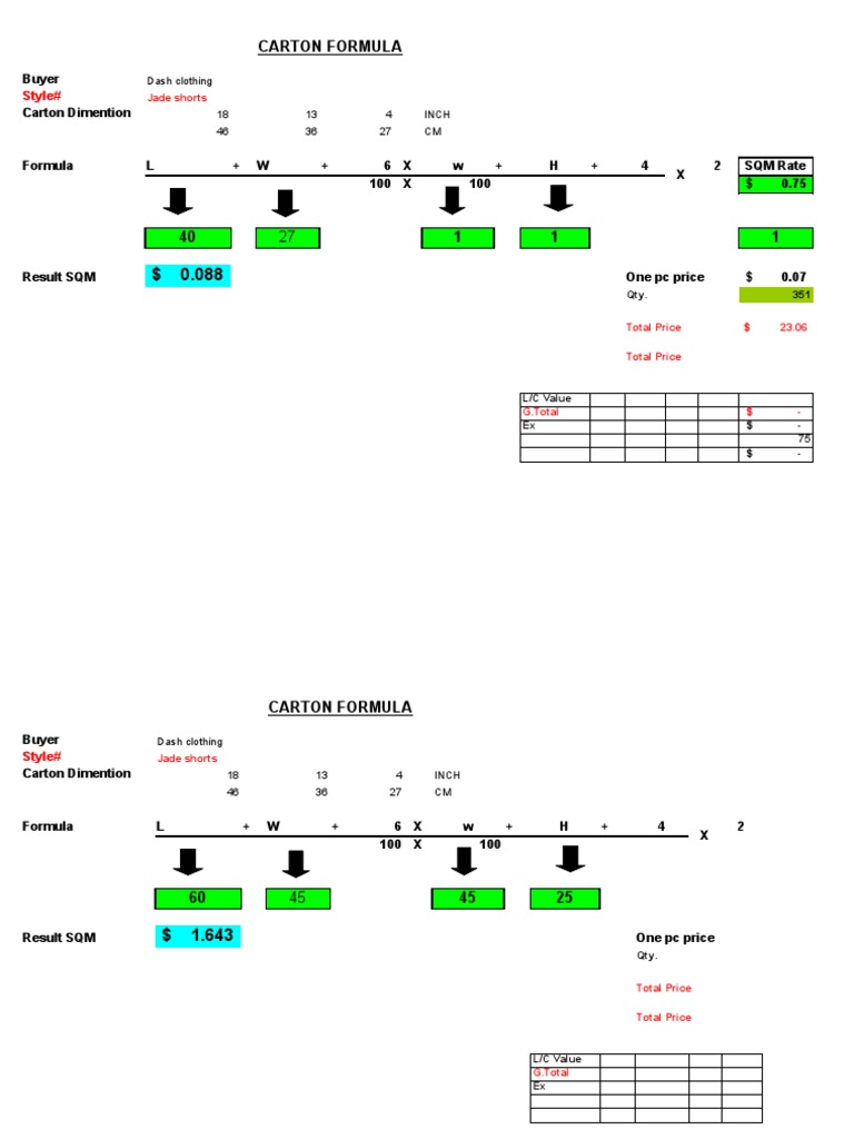 Carton Calculation | PDF | Textiles