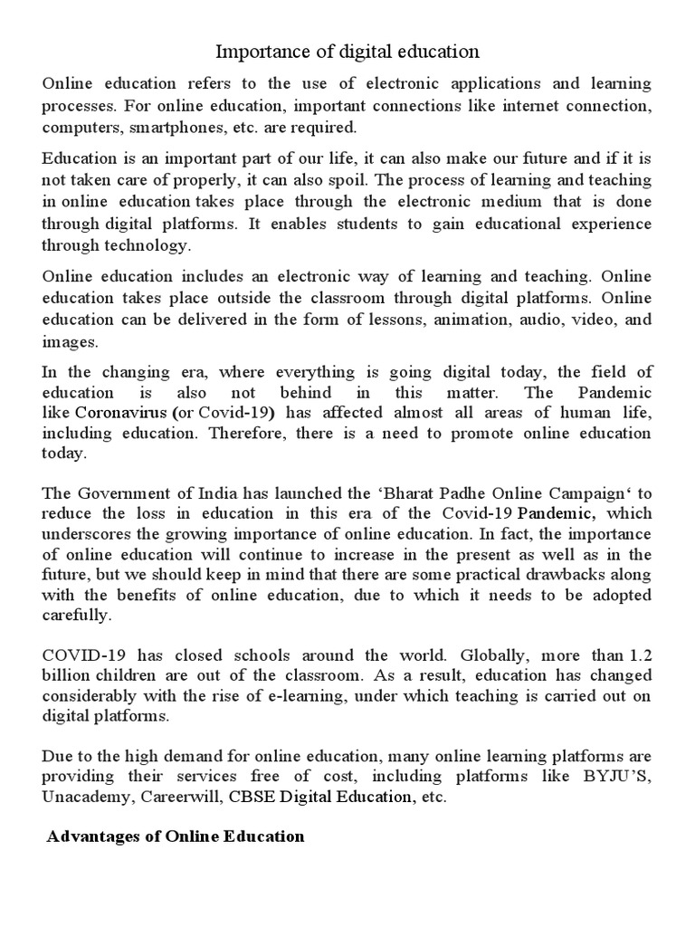 Importance of Digital Education | PDF | Educational Technology | Schools