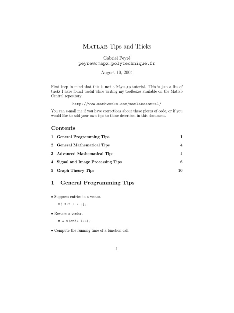 Matlab Tips and Tricks: Gabriel Peyr e Peyre@cmapx - Polytechnique.fr ...