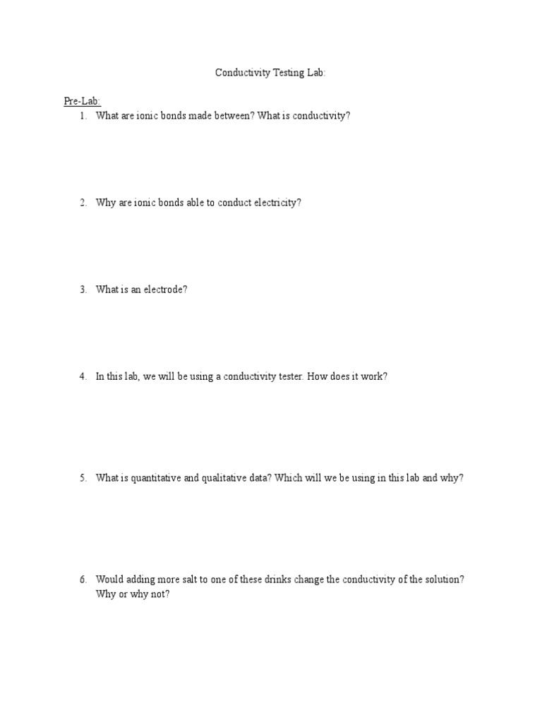 Conductivity Lab Worksheet PDF