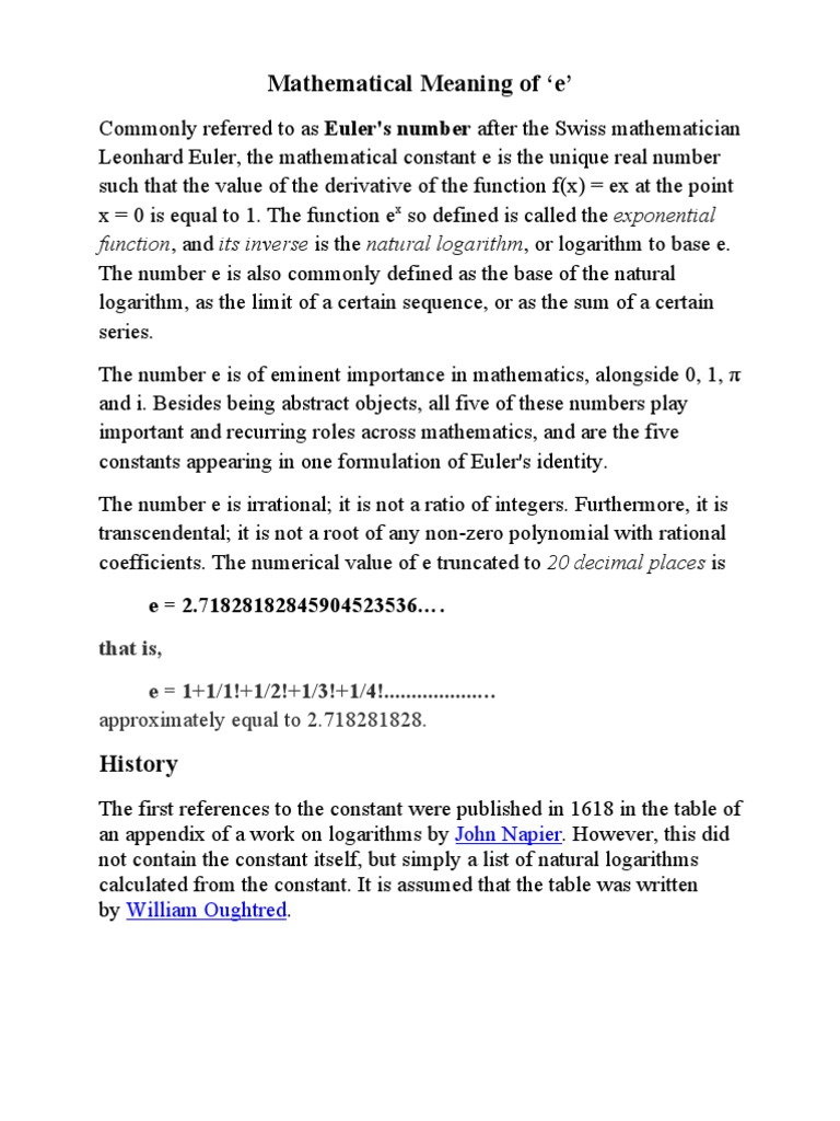 Mathematical Meaning of 'e' | Elementary Mathematics | Numbers