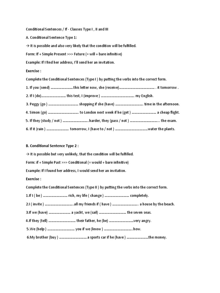 Exercises Conditional Sentences | PDF | Sentence (Linguistics ...