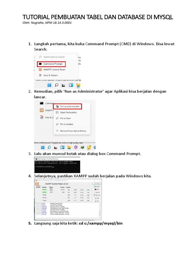 Tutorial Pembuatan Tabel Dan Database Di Mysql | PDF | Komputer