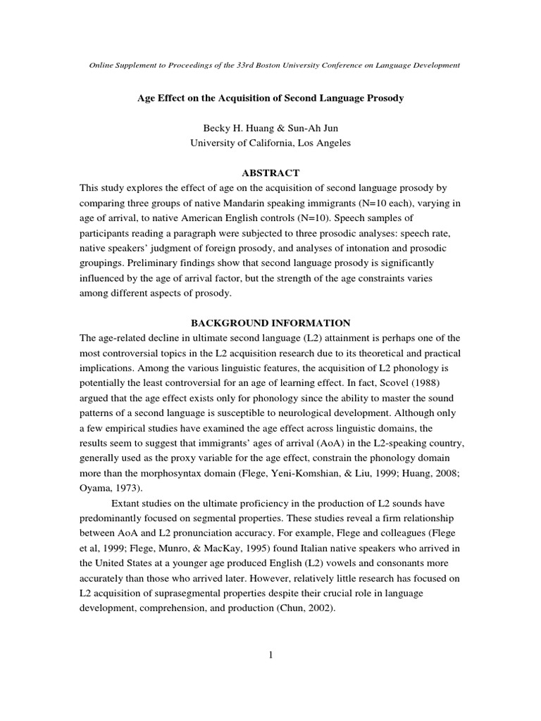Age Effect On The Acquisition of Second | PDF | Stress (Linguistics ...