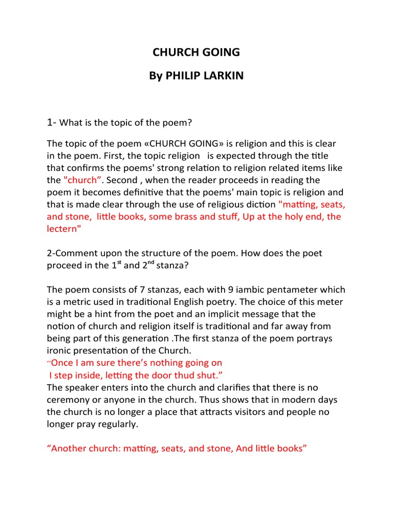 Church Going by Philip Larkin: ST ND | Download Free PDF | Poetry