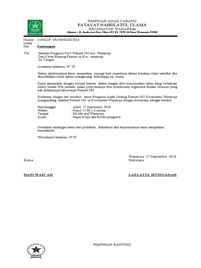 Undangan Fatayat Nu | PDF