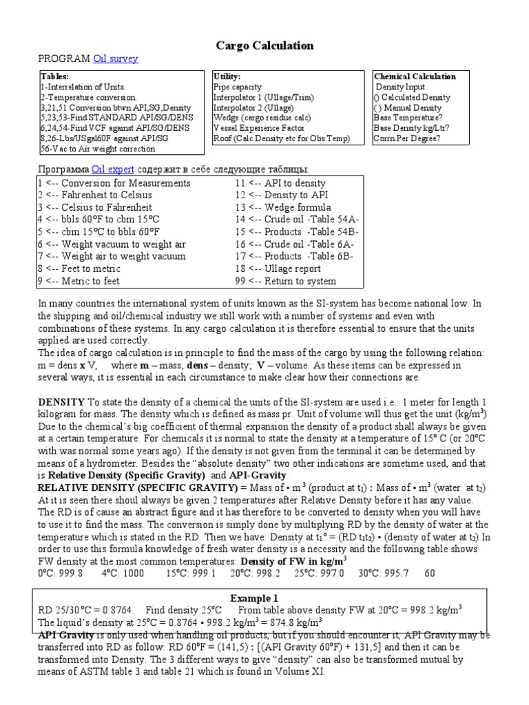 Cargo Calculation Methods for Tankers | PDF | Density | Physics