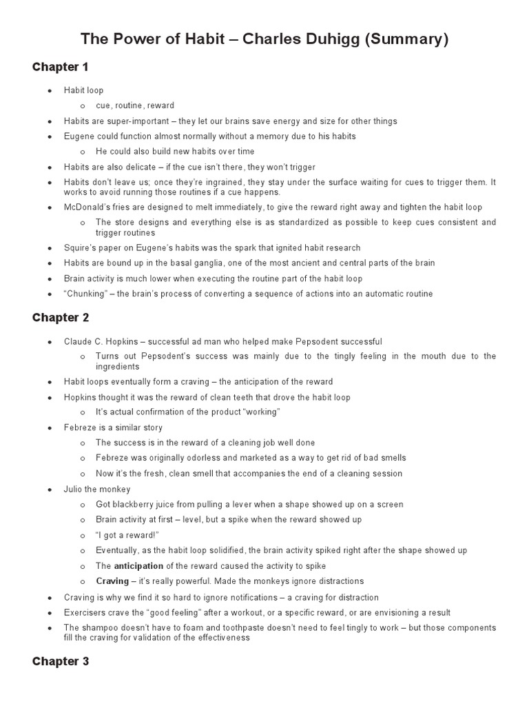 The Power Of Habit Charles Duhigg Summary And Notes Pdf Habits