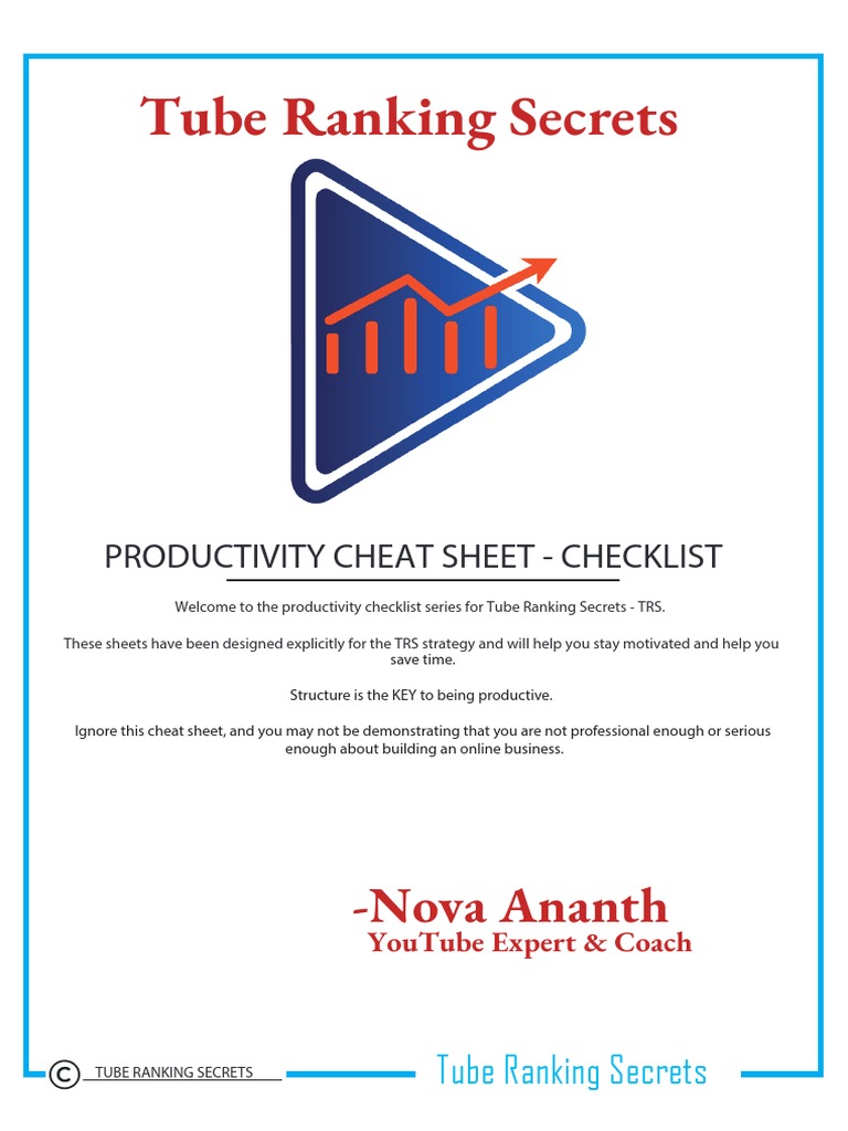 Bonus 1TRS ProductivityCheatSheetChecklist PDF Time
