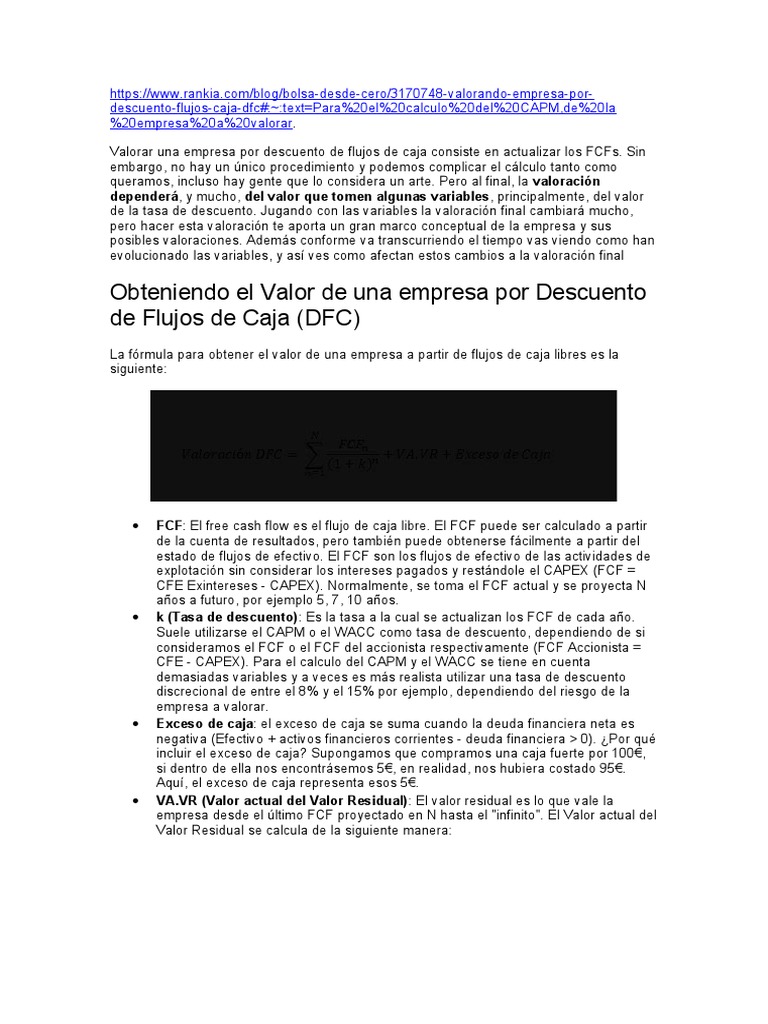 Cálculo de Valor Por DFC | PDF | Flujo de efectivo | Flujo de caja ...