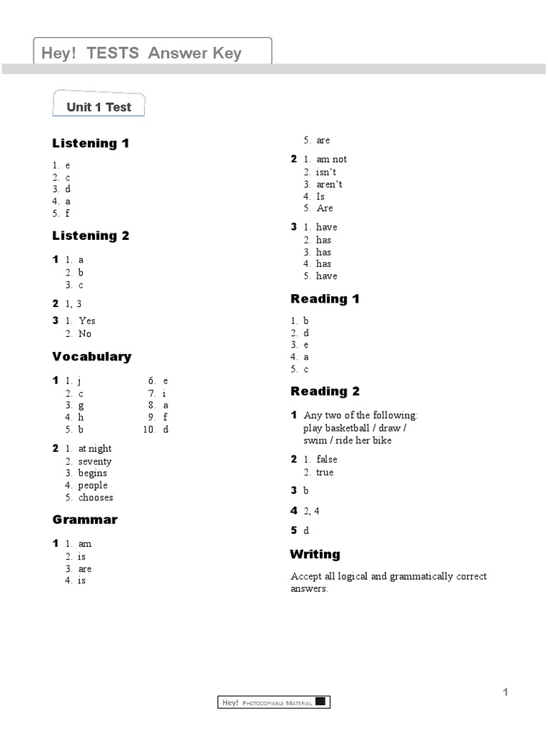 Hey! Tests Answer Key | PDF | Grammar | Linguistics