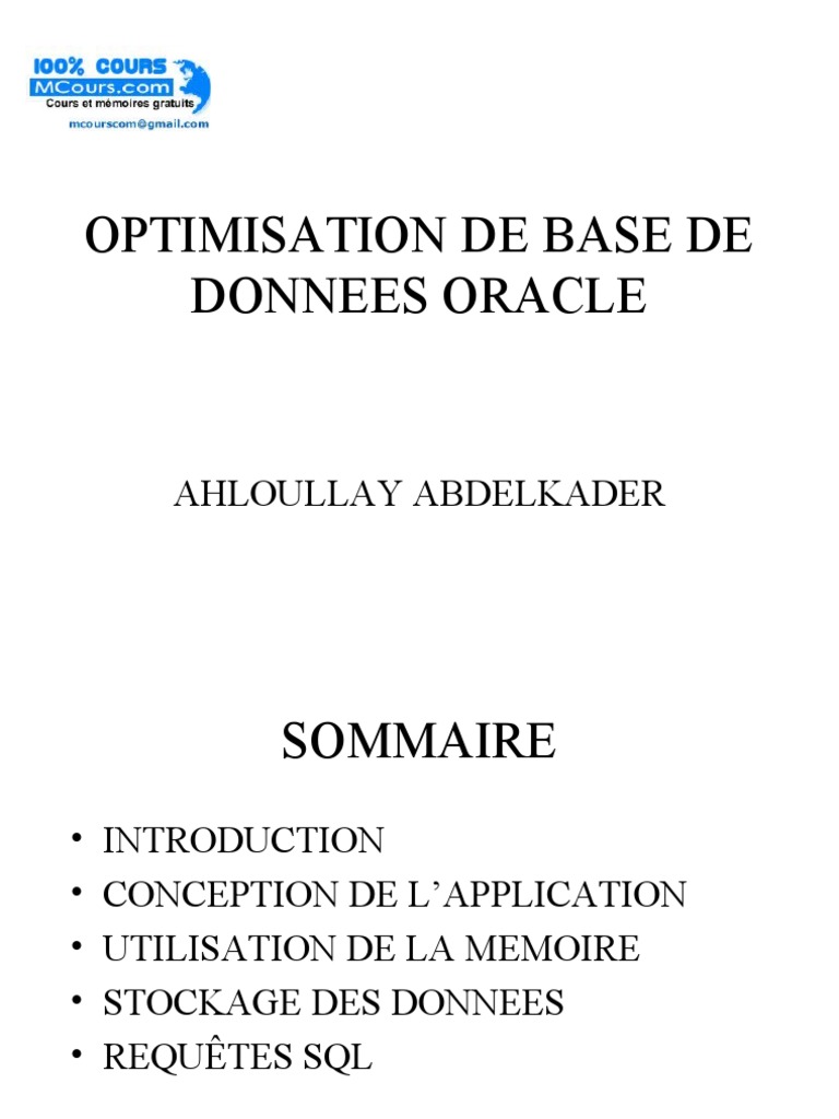 Optimisation des Bases de Données Oracle | PDF | Base de données Oracle ...