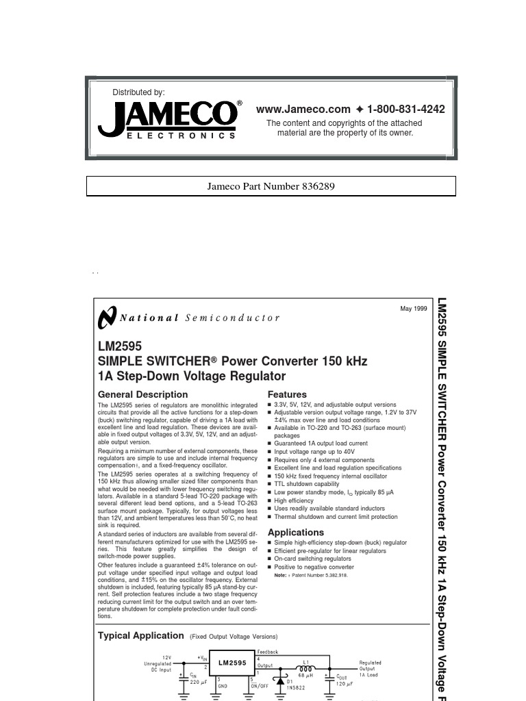 Texas Instruments LM2595S 5.0 NOPB Datasheet | PDF | Capacitor | Inductor