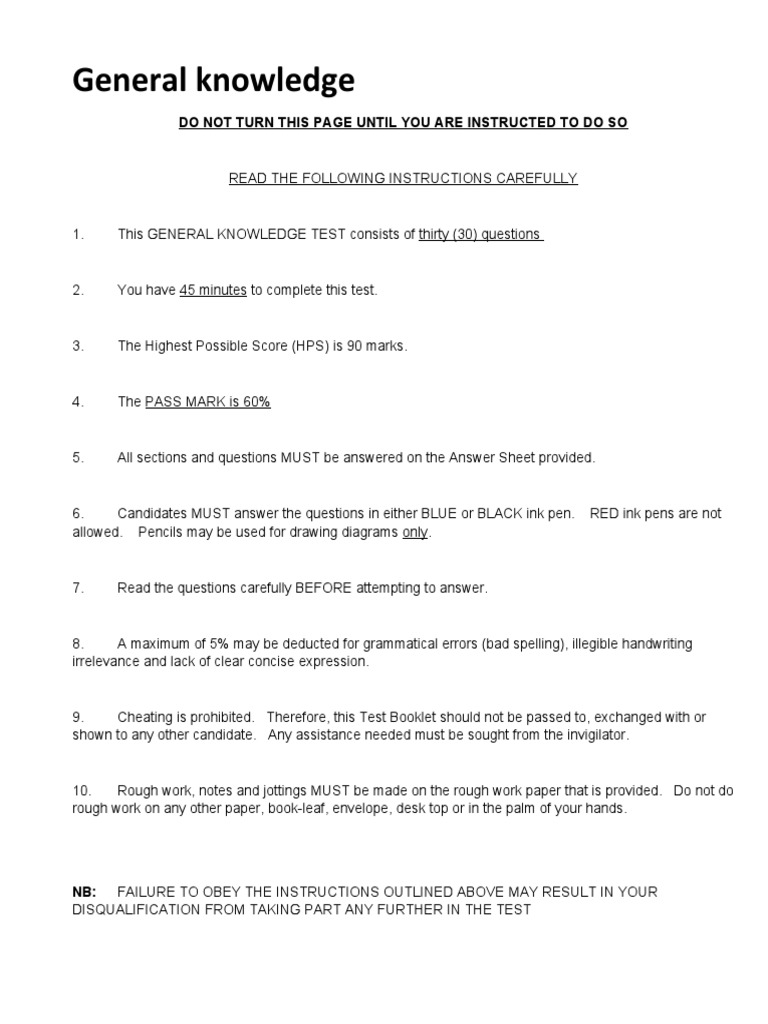 General Knowledge Test Docx1 PDF Jamaica
