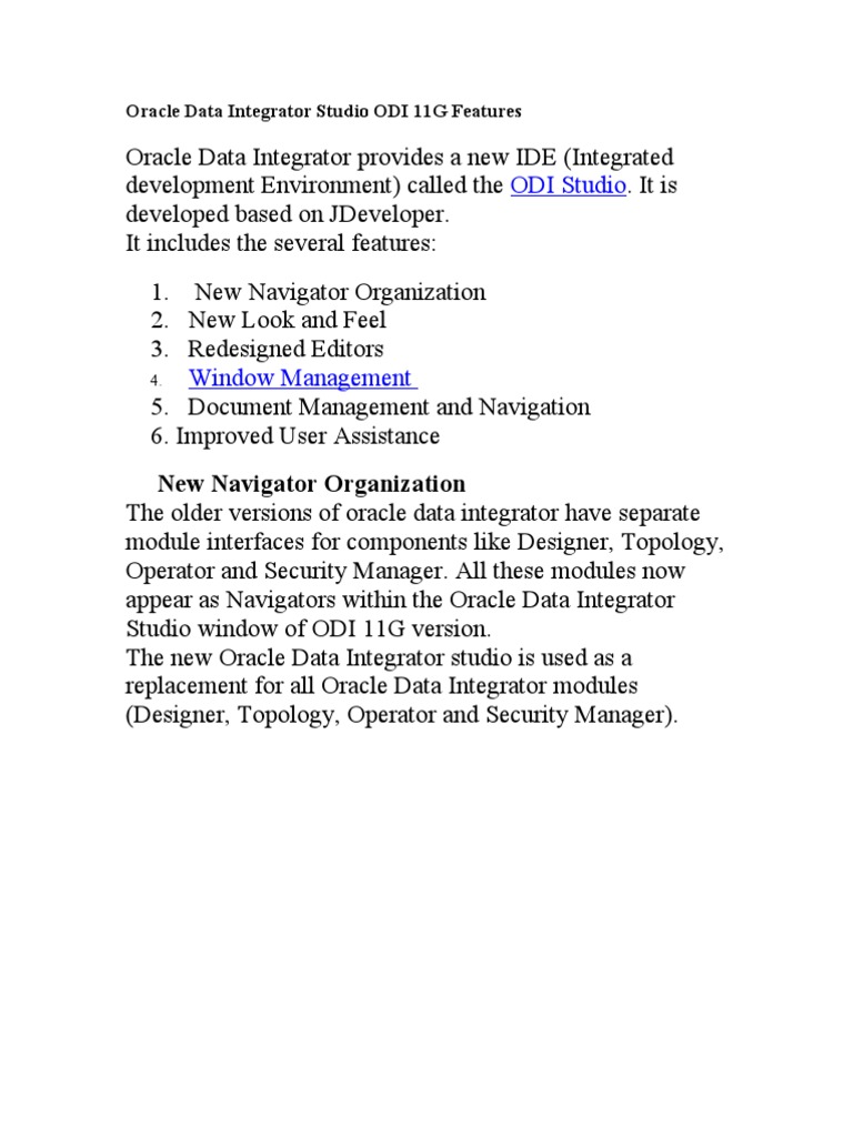 ODI 11G Studio Features Overview | PDF | Tab (Gui) | Oracle Database