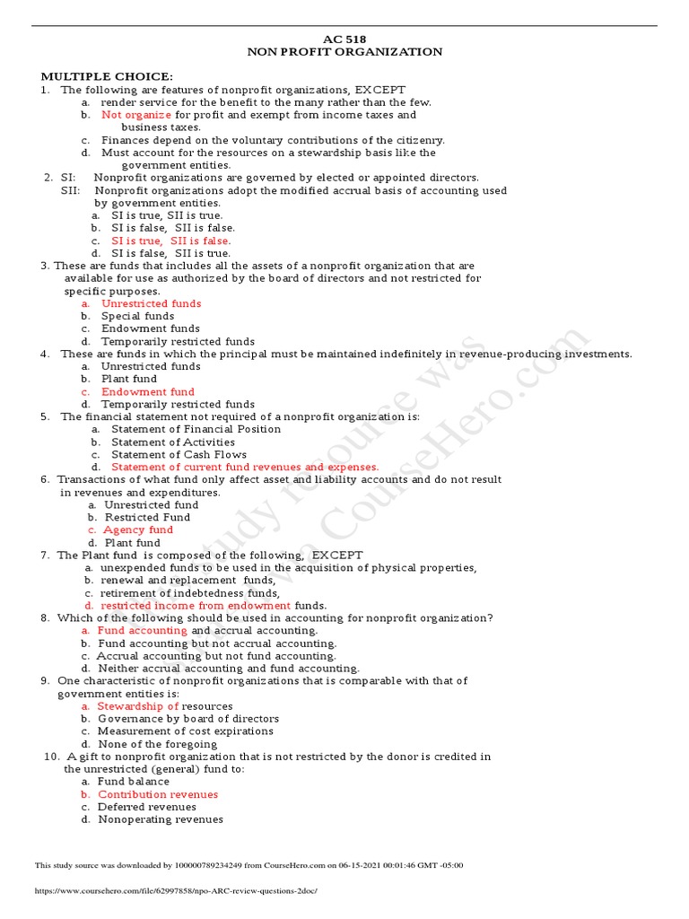 Npo ARC Review Questions 2 | Download Free PDF | Fund Accounting ...