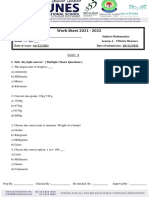 Work Sheet 2021 - 2022: Level - A I. Tick The Right Answer: (Multiple Choice Questions)